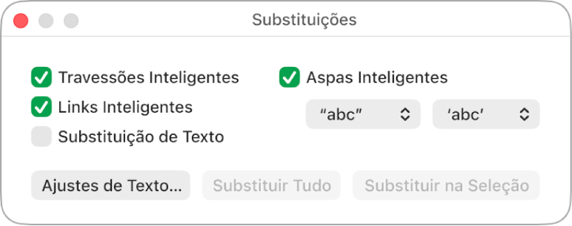 A janela Substituições.