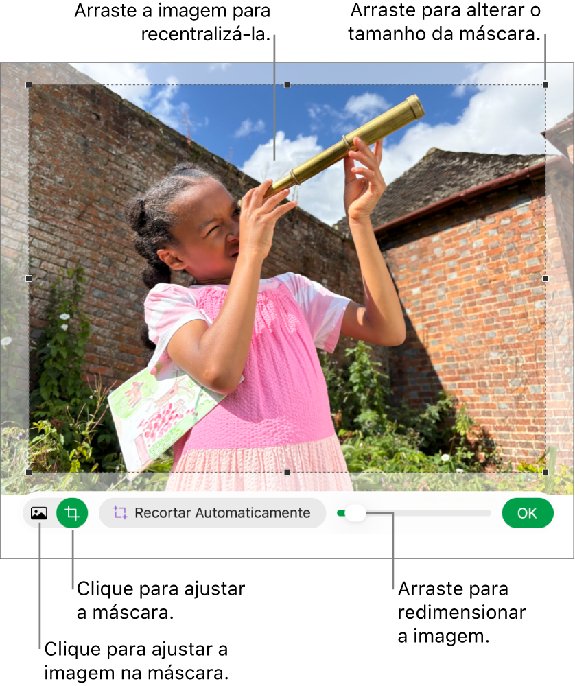 Controles de máscara sobre uma foto: