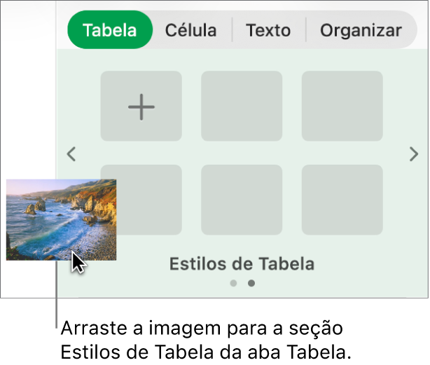 Arrastando uma imagem para os estilos de tabela para criar um novo estilo.