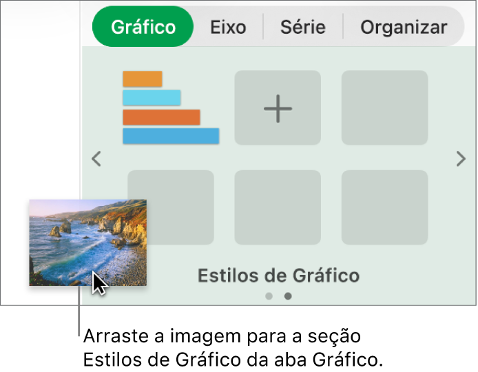 Arrastando uma imagem para a seção estilos de gráfico na barra lateral para criar um novo estilo.