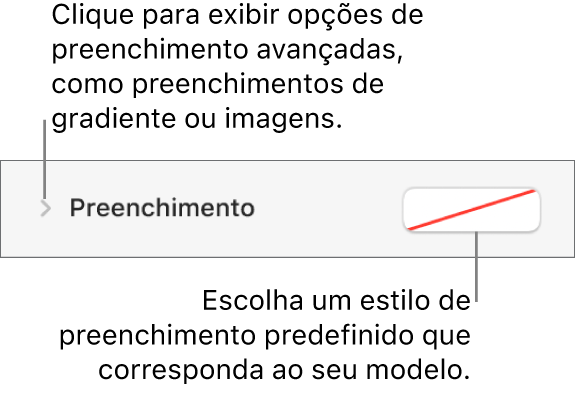 Controles para escolher uma cor de preenchimento.