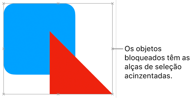 Objetos bloqueados com puxadores de seleção esmaecidos.