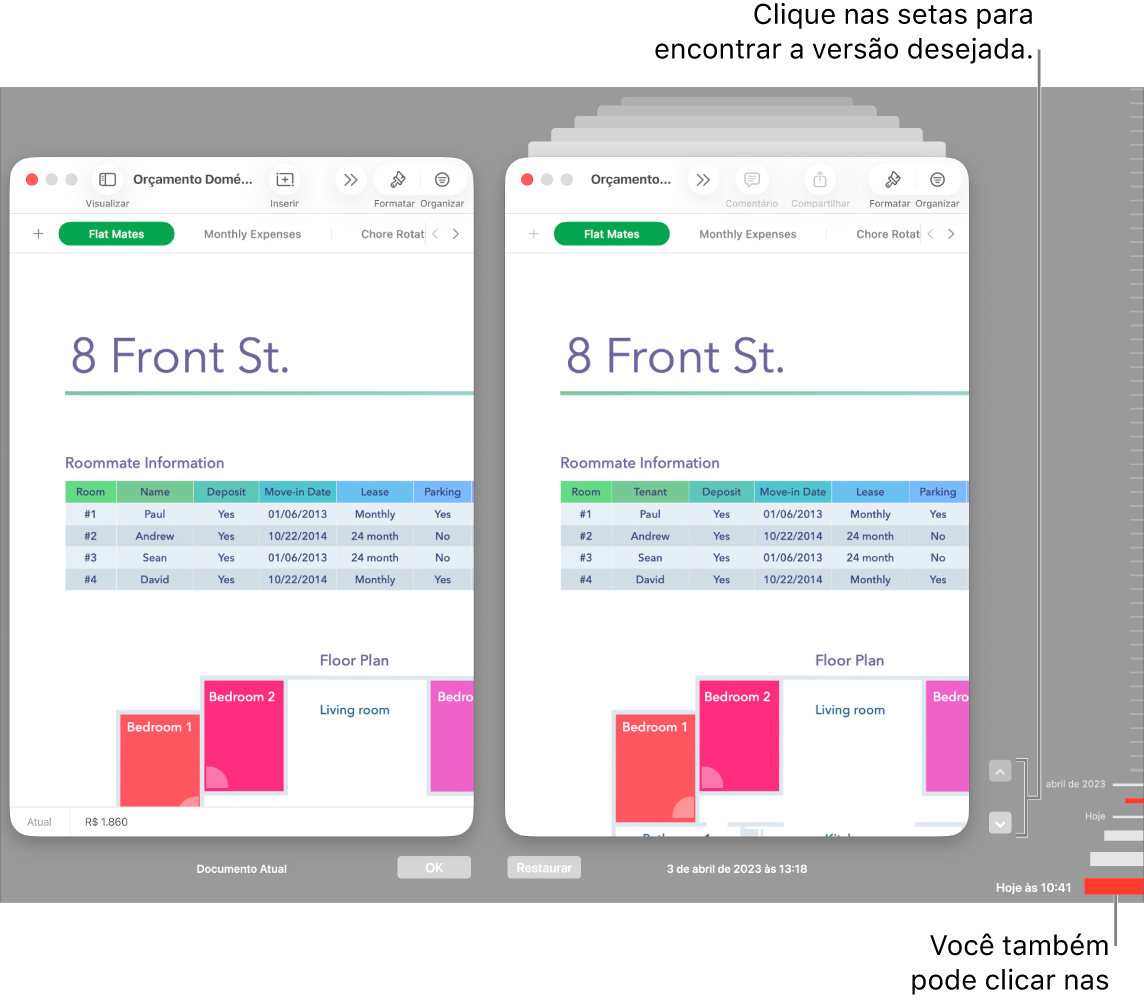 Janela Reverter, mostrando versões que podem ser exploradas.