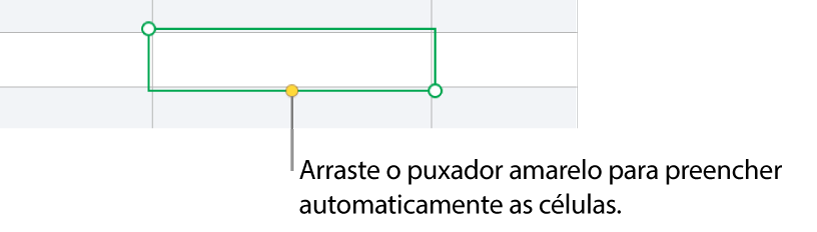 Uma célula selecionada com um puxador amarelo que pode arrastar para preencher automaticamente as células.