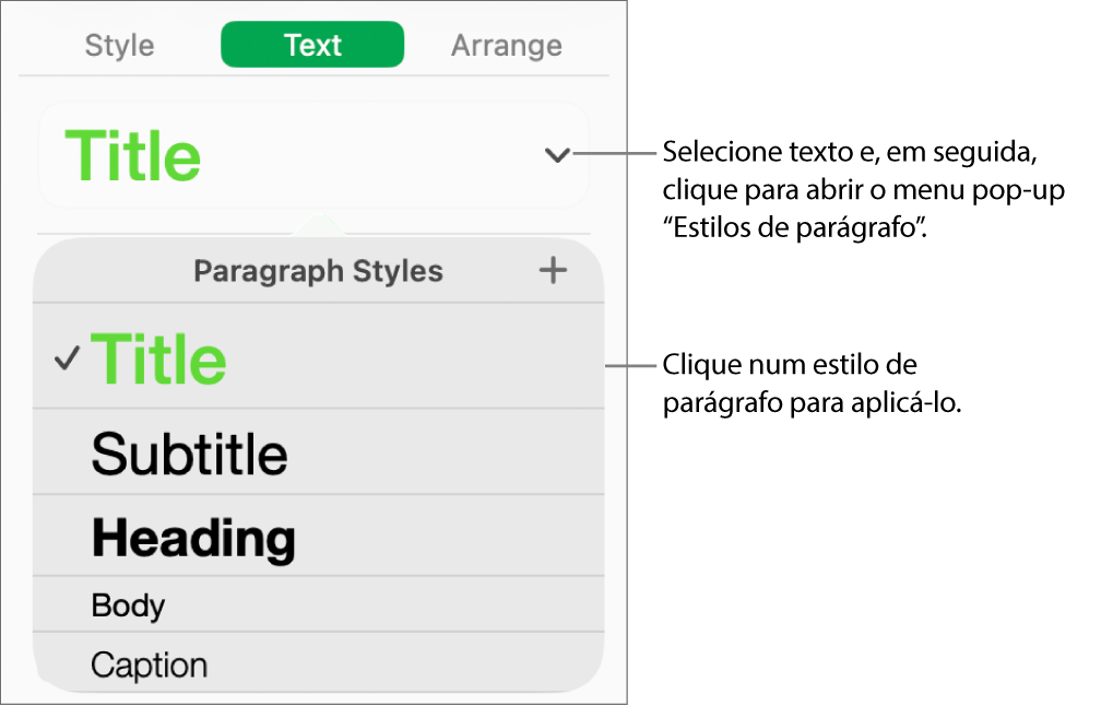 O menu “Estilos de formatação”.