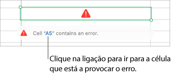 Uma hiperligação de erro da célula.