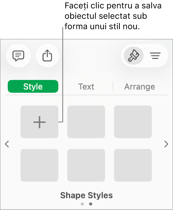 Fila Stil a barei laterale Format cu patru stiluri de imagine, butonul Creează un stil și un substituent de stil gol.
