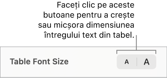 Comanda pentru dimensiunea fontului textului din tabel.