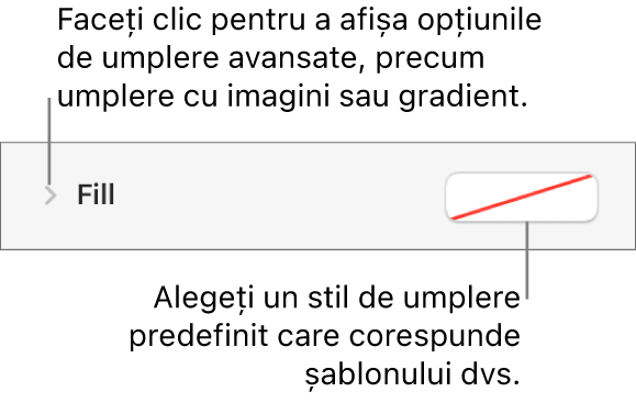 Comenzi pentru alegerea unei culori de umplere.