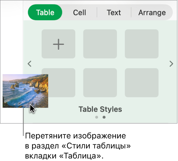 Перетягивание изображения в стили таблиц для создания нового стиля.