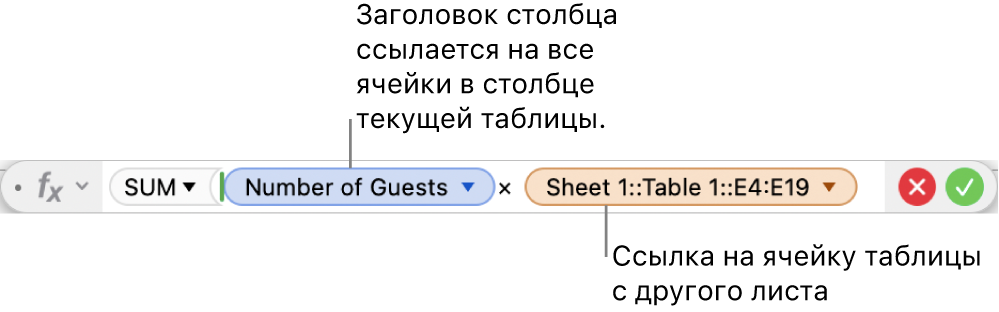 Редактор формул и формула, которая ссылается на столбец одной таблицы и ячейку другой.