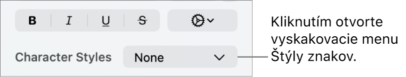 Vyskakovacie menu Štýly znakov.