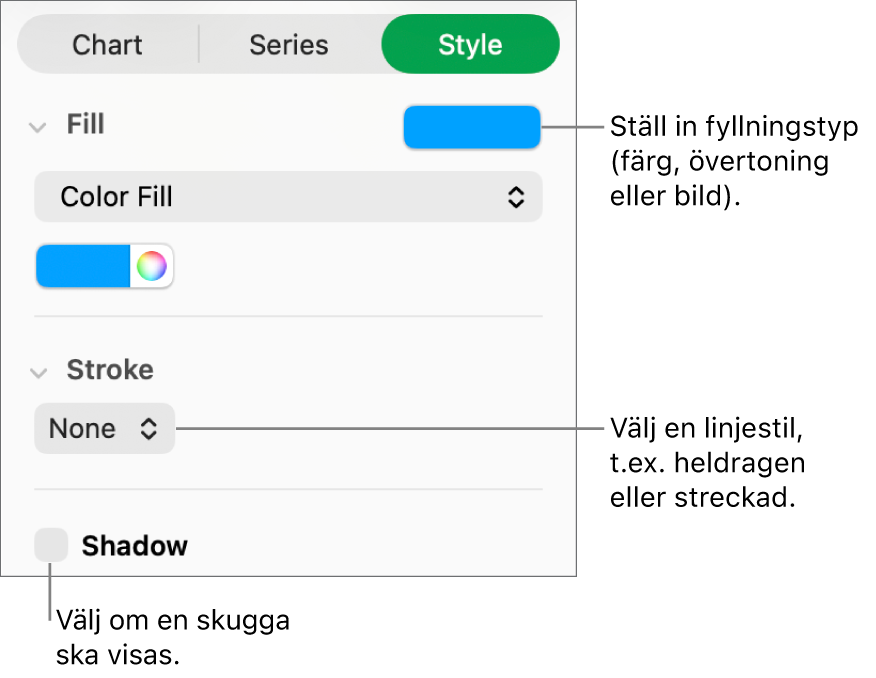 Reglage för att ändra utseendet på dataserier.