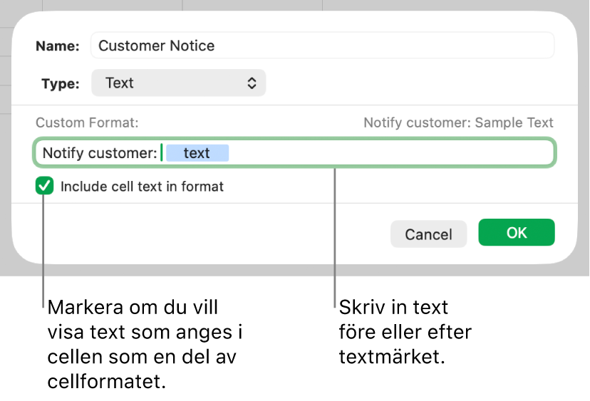 Anpassat textcellsformat.