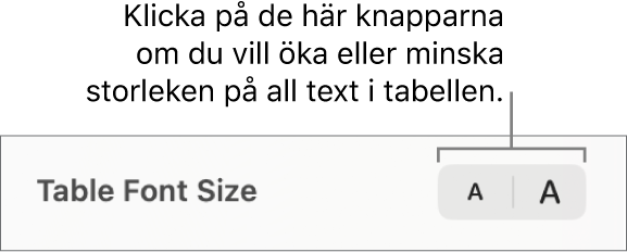 Reglaget för typsnittsstorlek för tabelltext.
