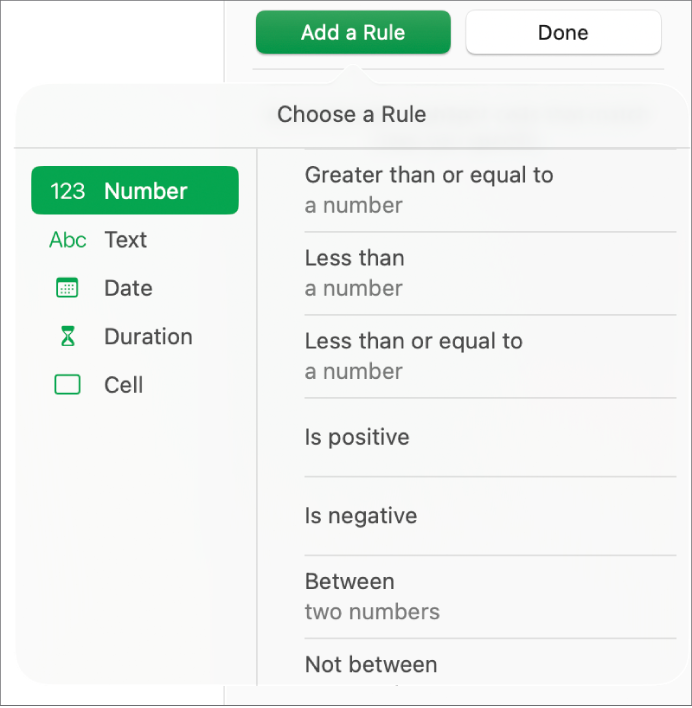 Typer av markeringsregler för celler.