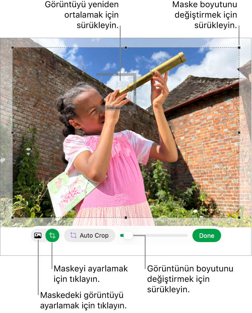 Bir fotoğrafın üzerindeki maske denetimleri.