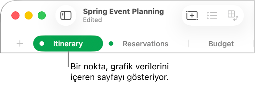 Bu sayfadaki bir tabloya şu anda düzenlediğiniz verilere sahip olan grafikte referans verildiğini belirten noktalı bir sayfa sekmesi.