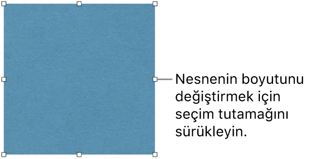 Sınırında büyüklüğünün değiştirilebilmesini sağlayan beyaz kareler olan bir nesne.