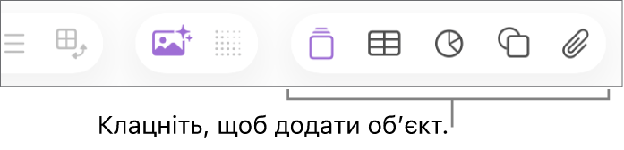 Панель інструментів Numbers із кнопками «Вставити», «Таблиця», «Діаграма», «Текст», «Фігура» й «Медіавміст».