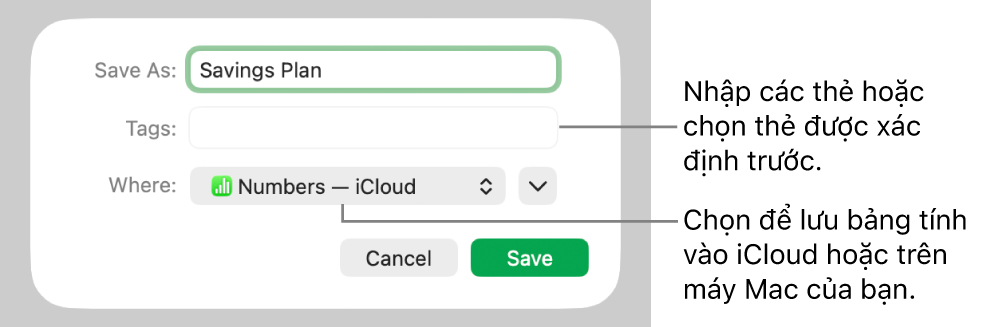 Hộp thoại Lưu thành.