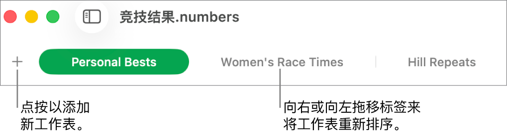 用于添加新工作表和重新整理工作表的标签栏。