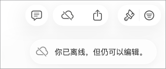 屏幕上的提醒显示：“你已离线，但仍可以编辑。”