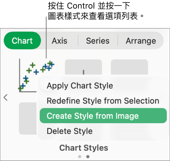 圖表樣式的快捷鍵選單。