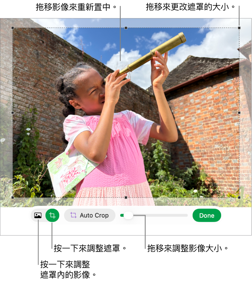 相片上的遮罩控制項目。