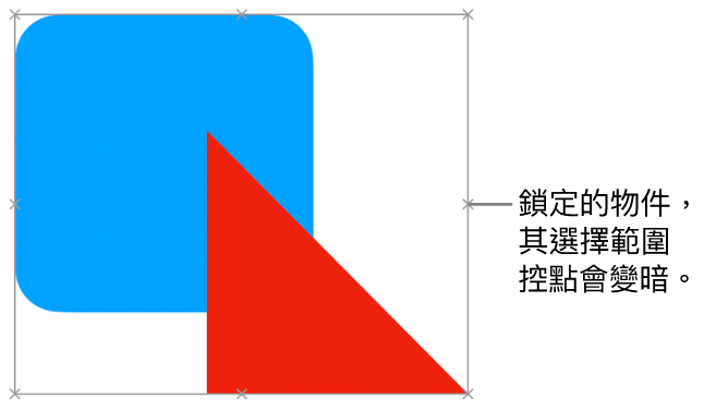 鎖定的物件顯示變暗的選擇範圍控點。