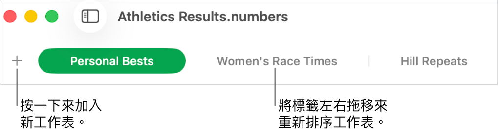 加入新工作表和重新整理工作表的分頁列。