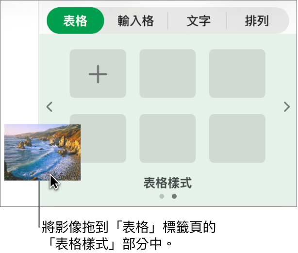 拖移影像至表格樣式以製作新樣式。