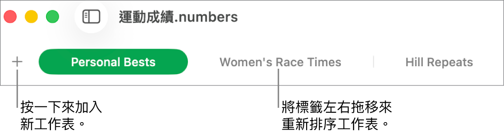 加入新工作表的標籤頁列和重新整理工作表。
