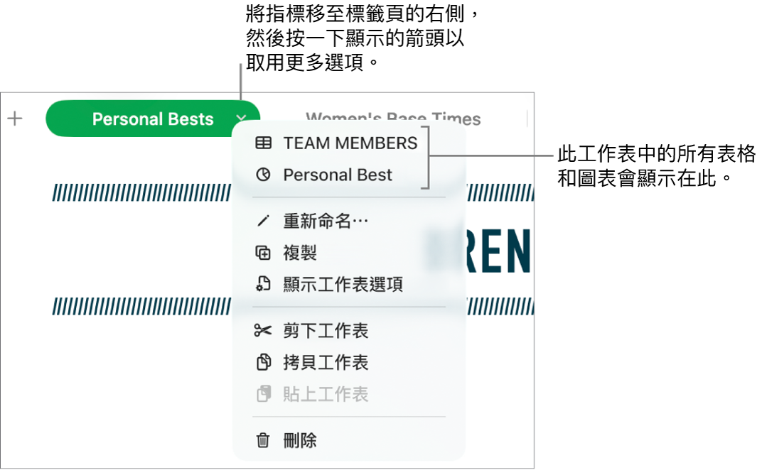 試算表標籤頁開啟快速鍵選單,並顯示包含「複製」的選項。