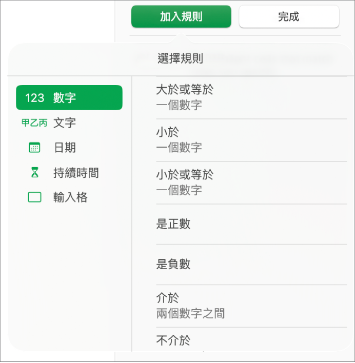 輸入格反白規則類型。