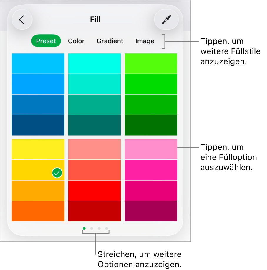 Fülloptionen im Tab „Stil“ der Taste „Format“