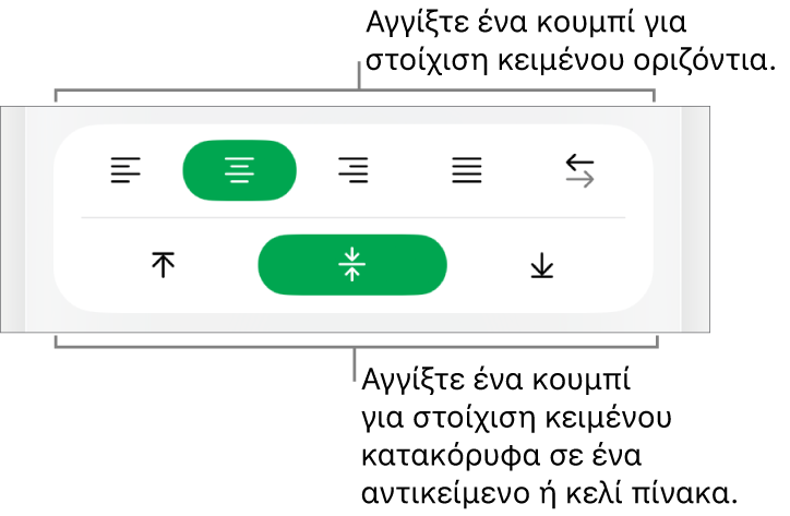Κουμπιά οριζόντιας ή κατακόρυφης στοίχισης κειμένου.