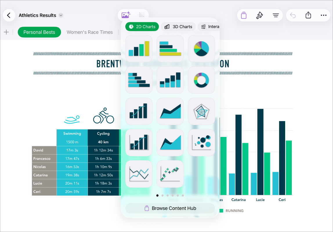  The Numbers window with the graphs menu opened from the toolbar.