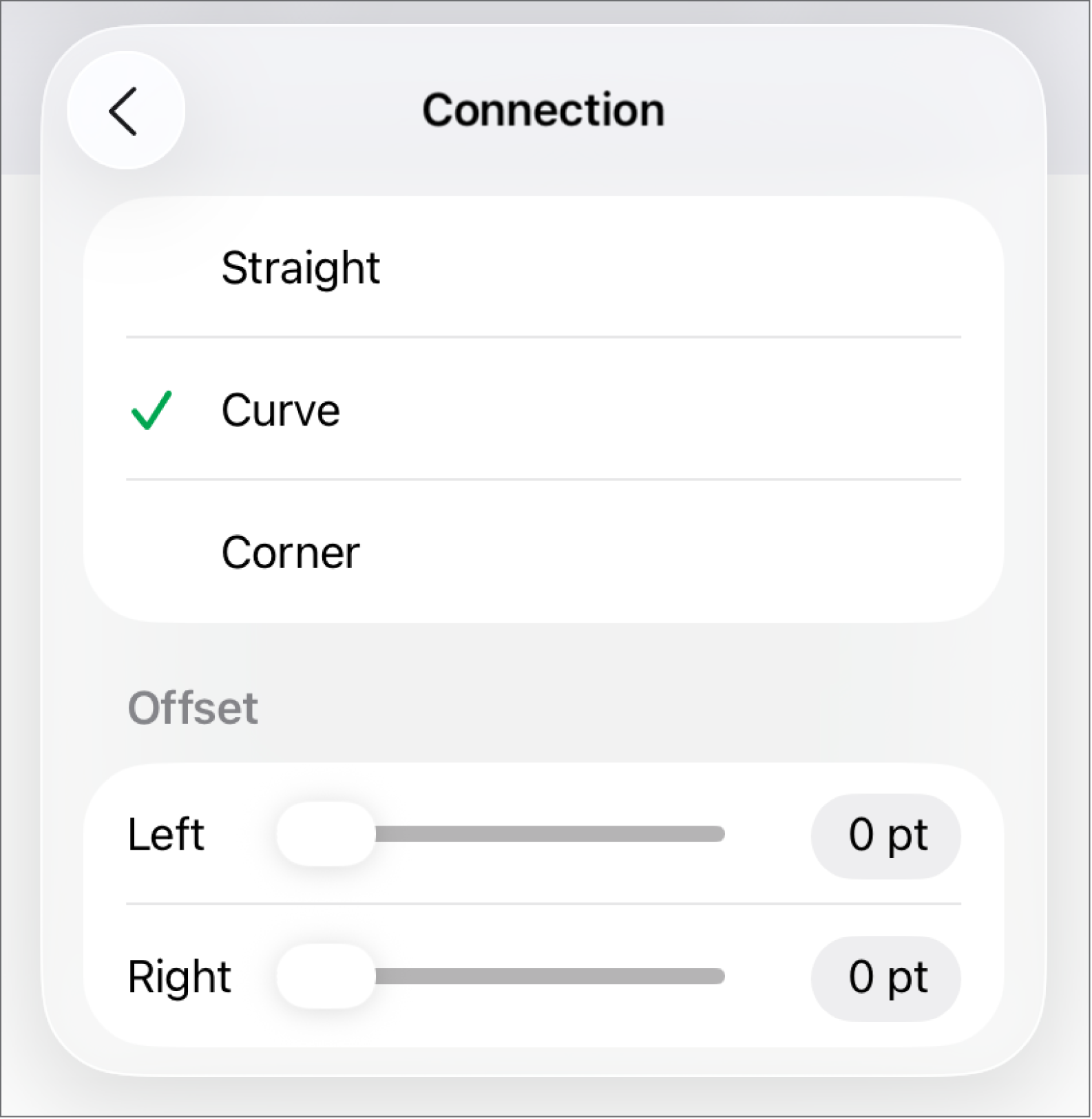 The Connection controls with Curve selected.