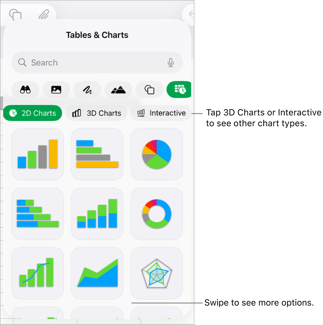The chart menu showing 2D charts.
