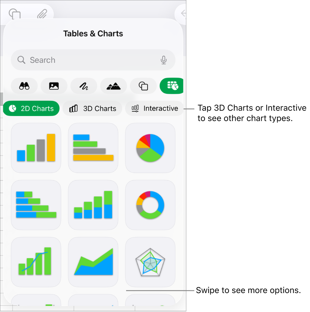 The chart menu showing 2D charts.