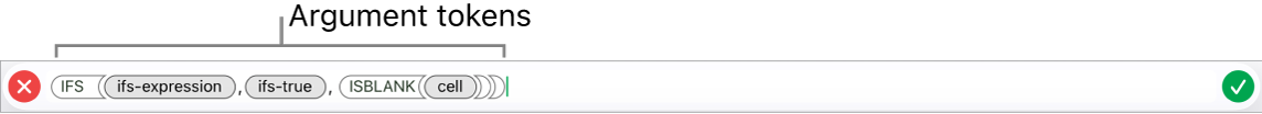 The Formula Editor showing a function with argument tokens.