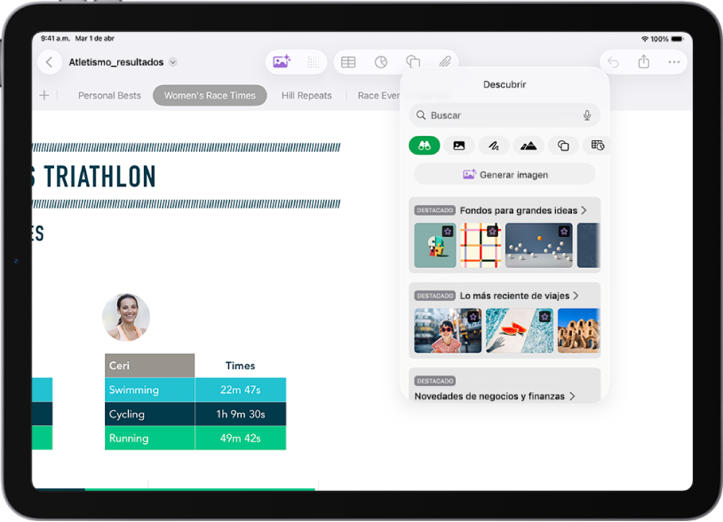 La categoría Descubrir del centro de contenido, que muestra opciones para generar una imagen o agregar imágenes premium a una hoja de cálculo.