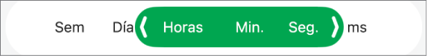 Controles para formatear celdas para intervalos de tiempo.