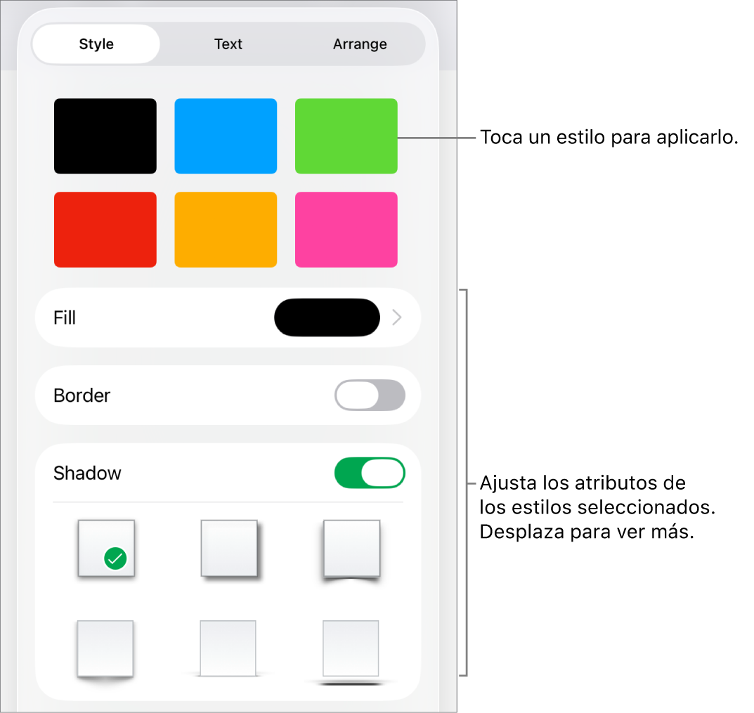 La pestaña Estilo del menú Formato con estilos de figura en la parte superior y controles debajo para cambiar el relleno, el borde y la sombra.