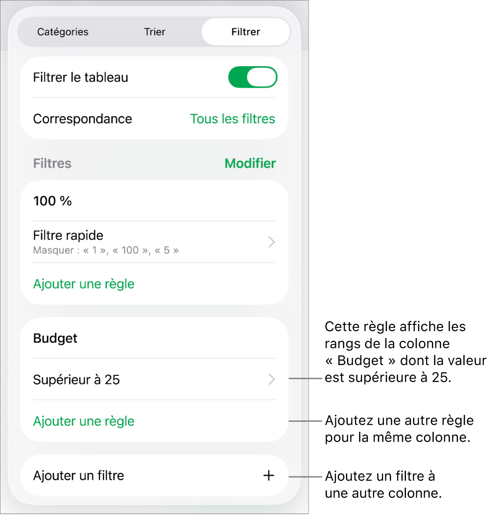 Commandes d’ajout de règles de filtrage ou de modification des règles existantes.
