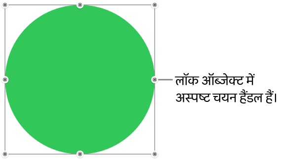 अस्पष्ट चयन हैंडल वाला लॉक किया गया ऑब्जेक्ट।