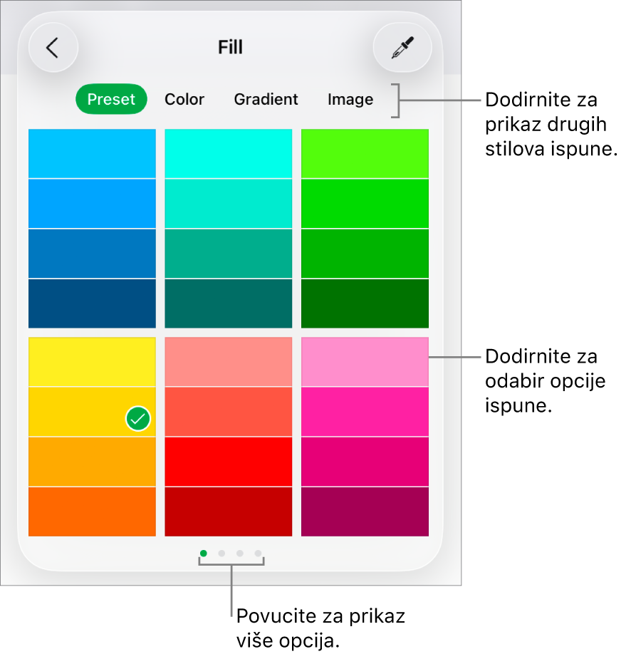 Opcije ispune u kartici Stil tipke Formatiraj.