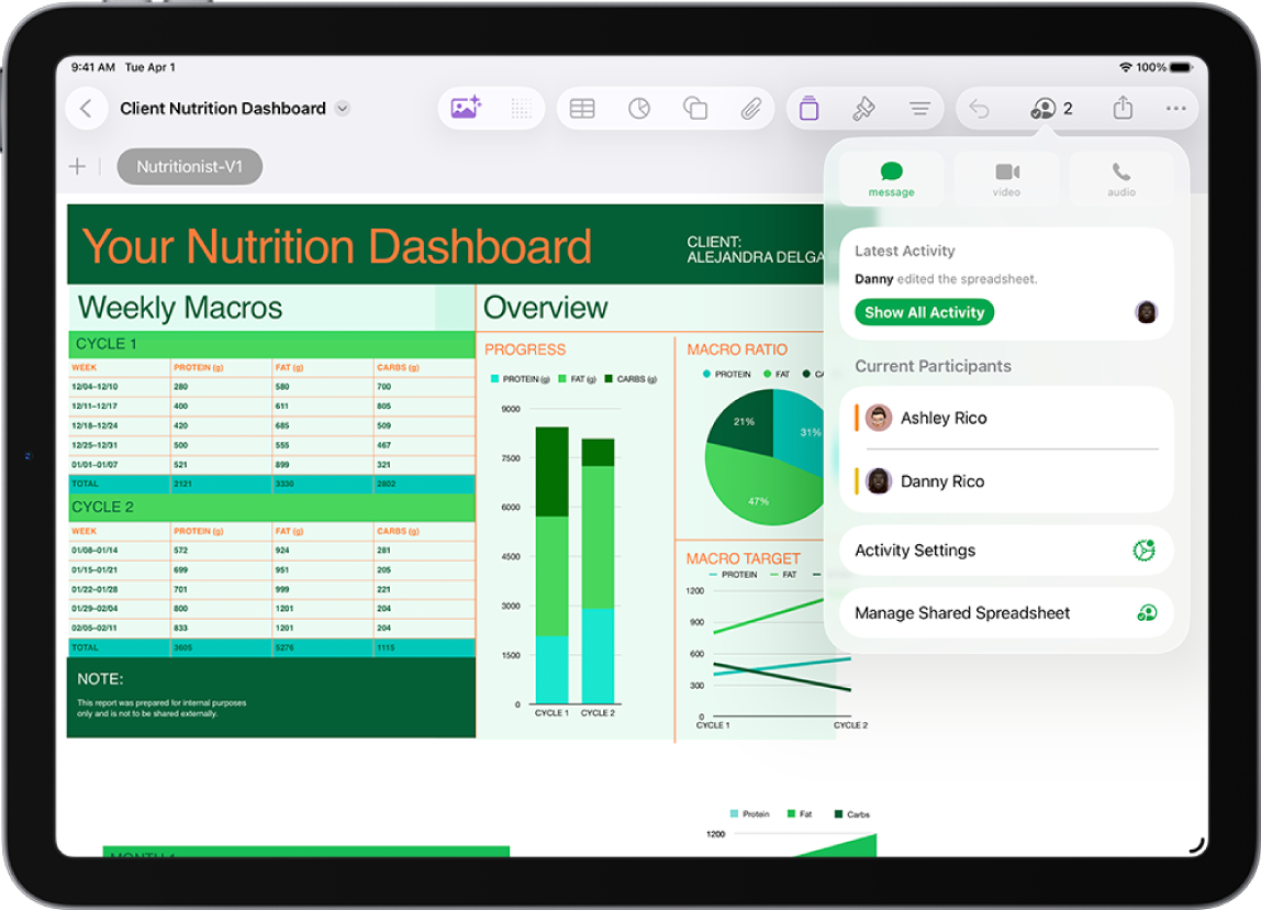 Menu kolaborasi menampilkan nama orang yang berkolaborasi di spreadsheet.