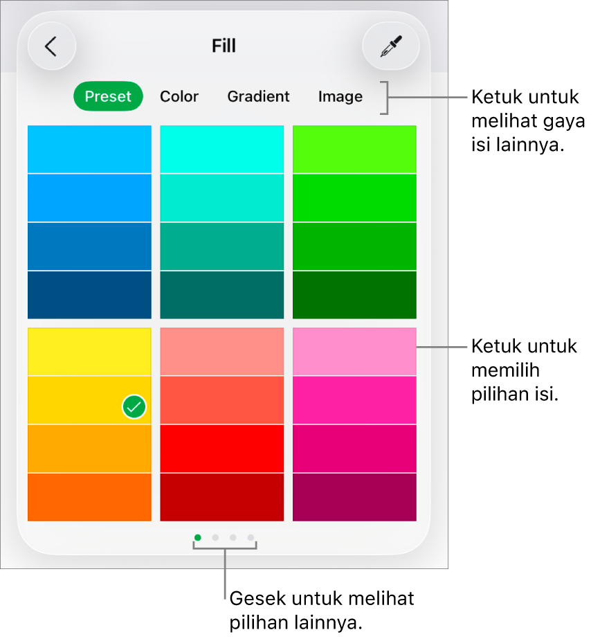 Pilihan Isi di tab Gaya pada tombol Format.